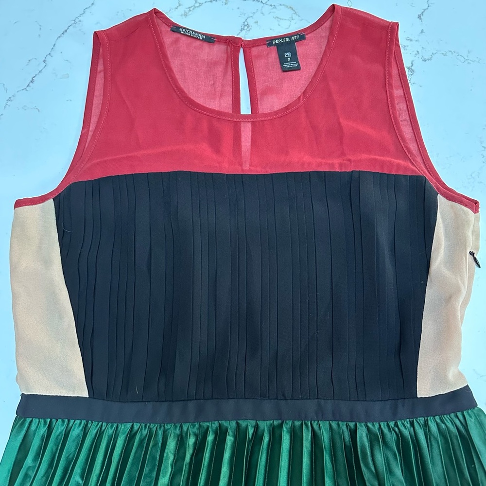 Woman’s Scotch & Soda Emerald Green Pleated Satin Dress